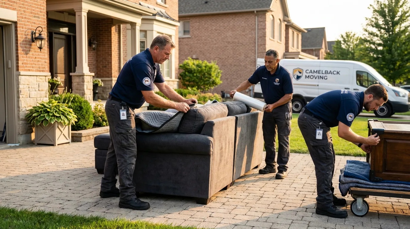 Large estate moving crew wrapping furniture in Willimantic, CT