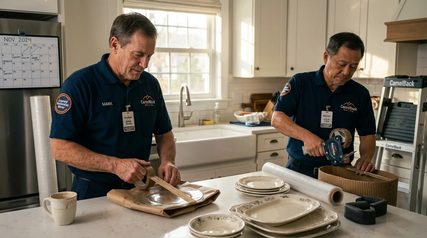 Professional crew packing kitchen dishware in Willimantic, CT